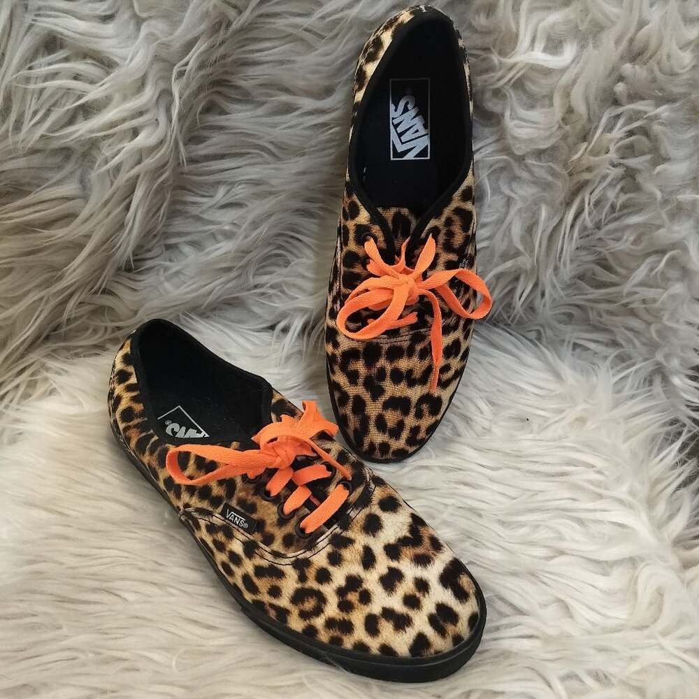 Vans Leopard Print Sneakers with Orange Laces